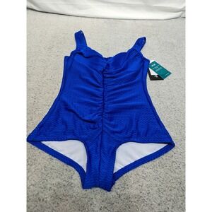 Maxine of Hollywood 16W Blue Textured One Piece Swimsuit Shirred UPF 50 NWT